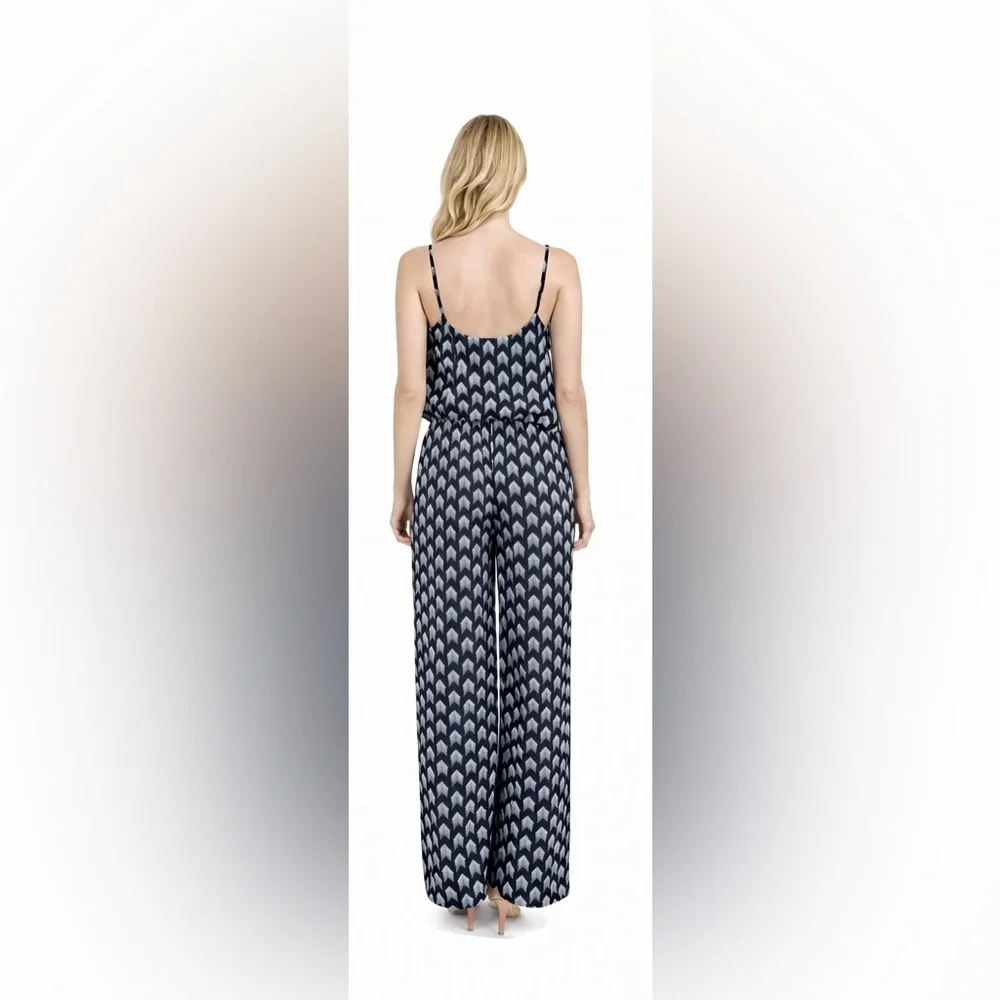 64 Sixty Five Black White Aztec Arrow Print Sleeveless Strappy Jumpsuit, Size S